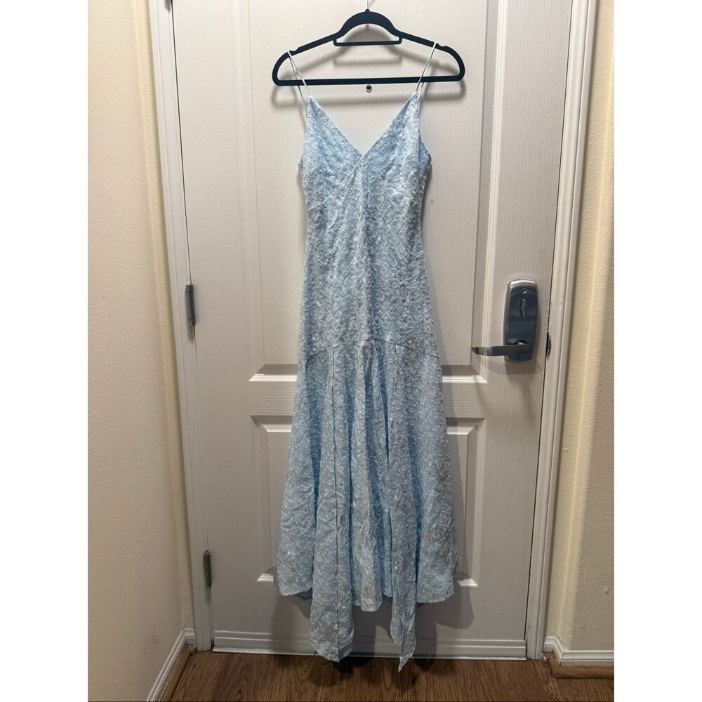 Line & Dot Women's Eros Maxi Dress in Sky Blue Sequined Voile Fabric size XS NWO - Picture 5 of 9
